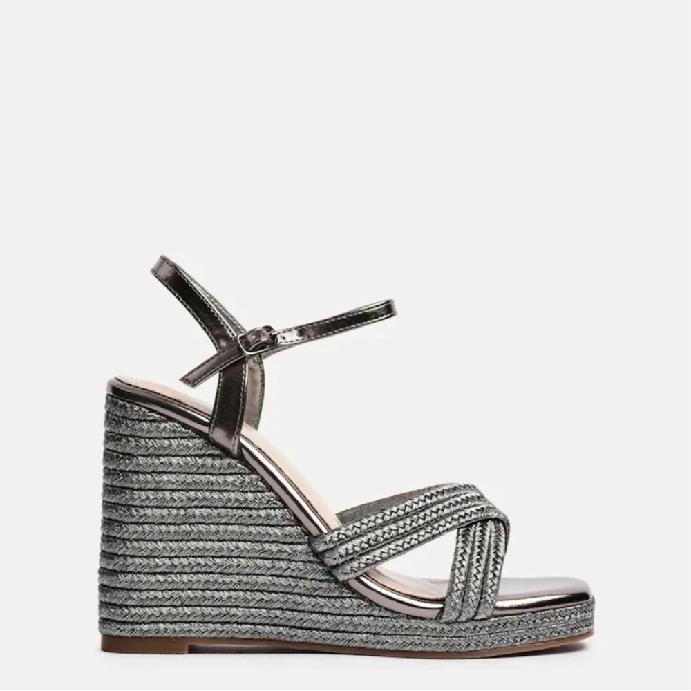 TWD BAKER Wedge Espadrille Sandals - Silver Metallic NEW🔥